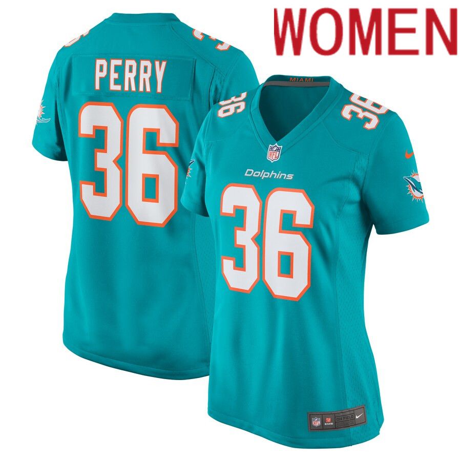 Women Miami Dolphins #36 Jamal Perry Nike Aqua Home Game Player NFL Jersey